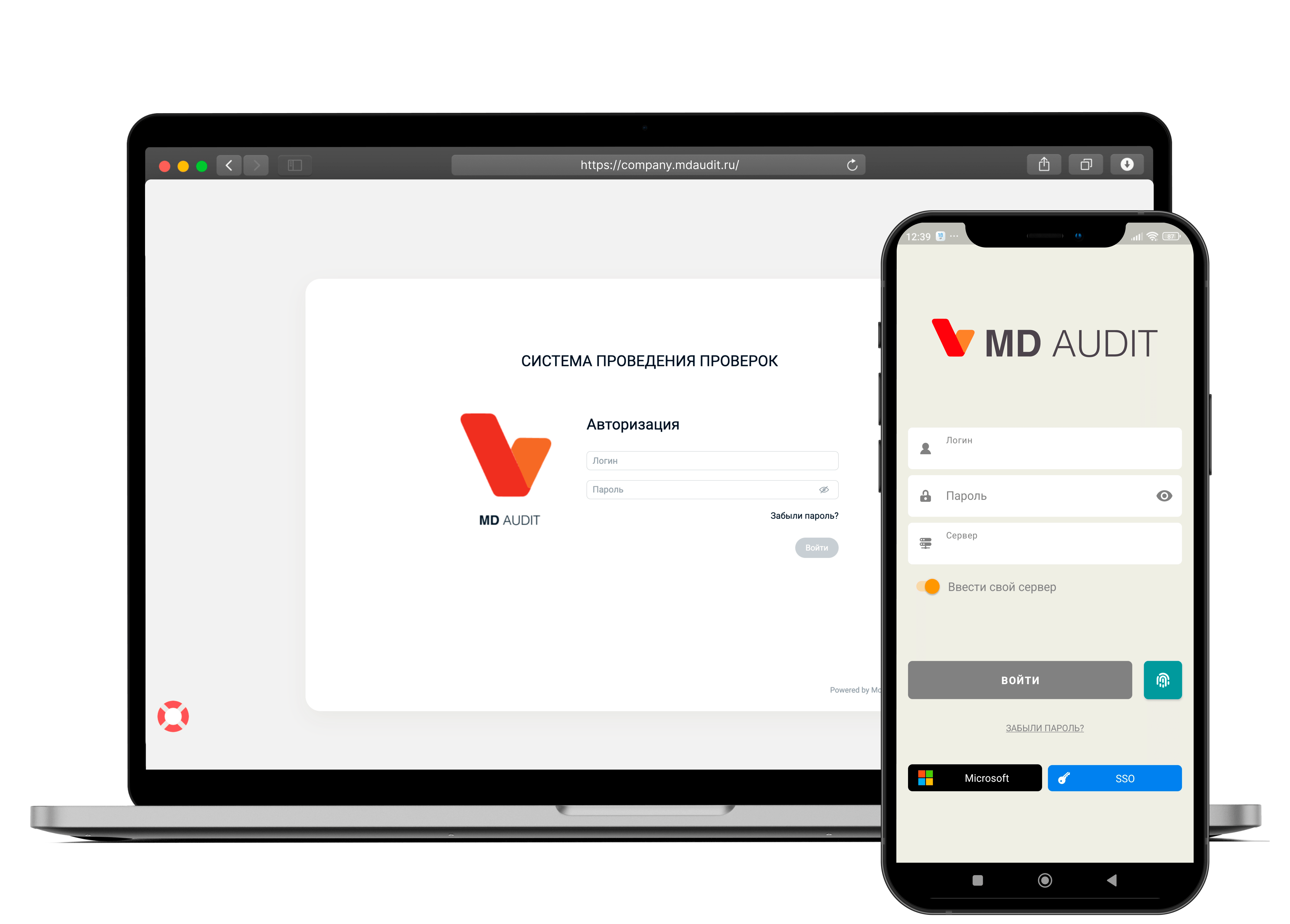 Экран авторизации в мобильном приложении и веб-версии MD Audit